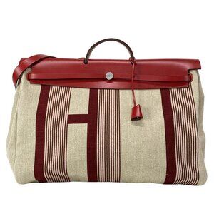 Auth HERMES Herbag Zip Cabin Bag - Beige Red Toile De Camp Vache Hunter D